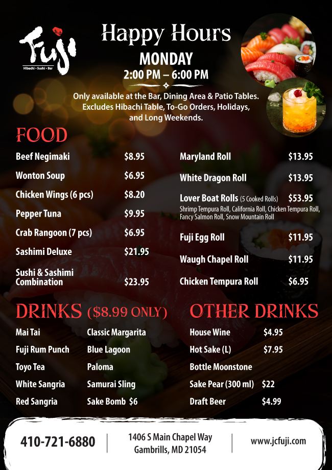 Restaurant 21054 | Fuji Hibachi Sushi & Lava Bar of Gambrills, MD
